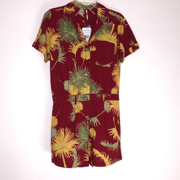 FREE PEOPLE Maroon Combo Malibu Tropical Print Romper Jumpsuit Sz XS - Picture 3 of 16